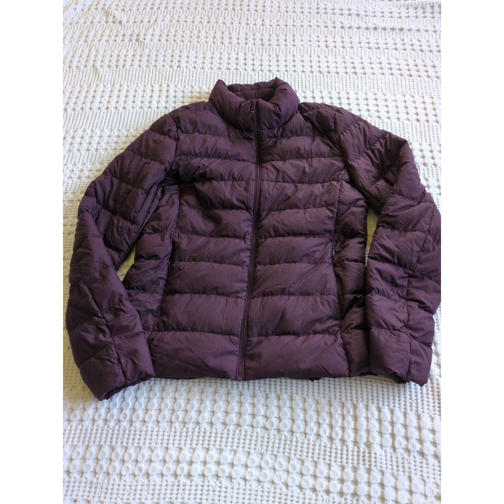 Uniqlo Ultra Light Down Puffer Jacket Womens XS Purple Full Zip Mock Neck